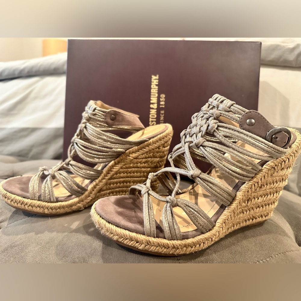 Johnston and Murphy Mindy Braided Ankle Strep Wedge Sandal